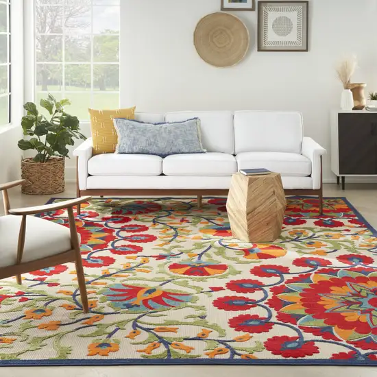 Red Floral Power Loom Area Rug Photo 9