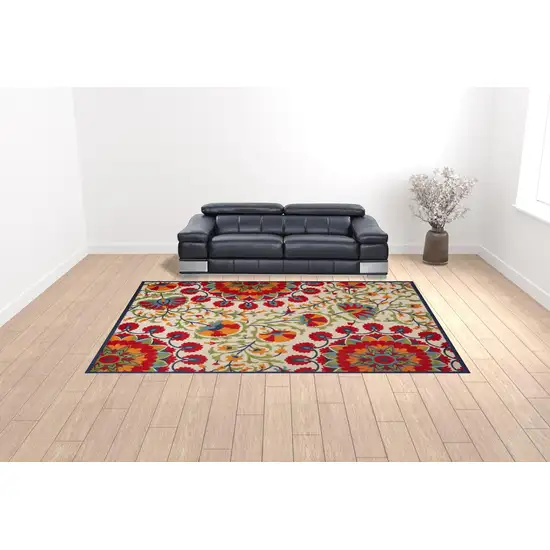 Red Floral Power Loom Area Rug Photo 2