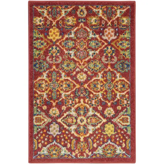 Red Floral Power Loom Area Rug Photo 2