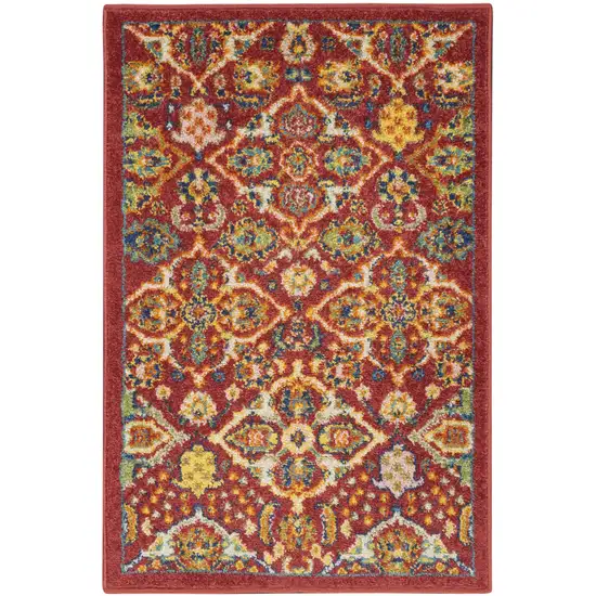 Red Floral Power Loom Area Rug Photo 4