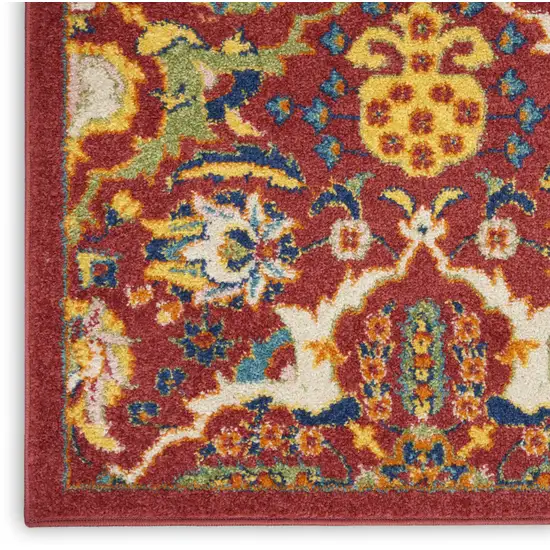 Red Floral Power Loom Area Rug Photo 9