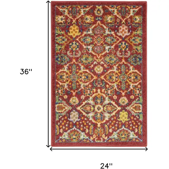 Red Floral Power Loom Area Rug Photo 3