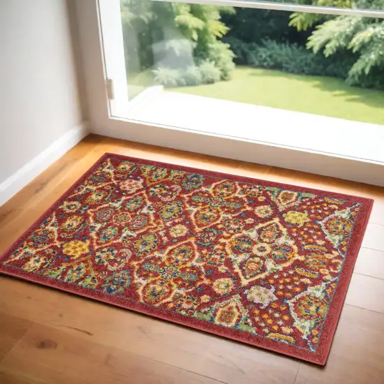 Red Floral Power Loom Area Rug Photo 1