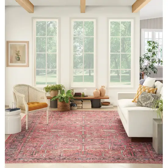 Red Floral Power Loom Distressed Area Rug Photo 6