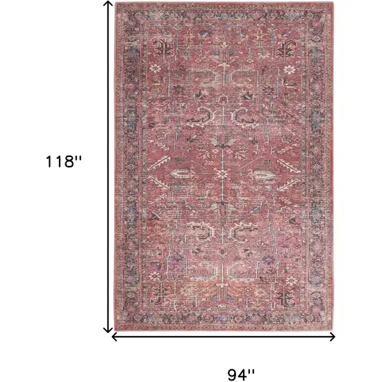 Red Floral Power Loom Distressed Area Rug Photo 7