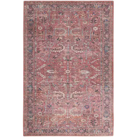 Red Floral Power Loom Distressed Area Rug Photo 1