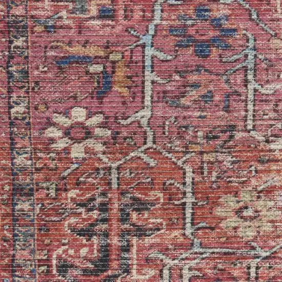 Red Floral Power Loom Distressed Area Rug Photo 9