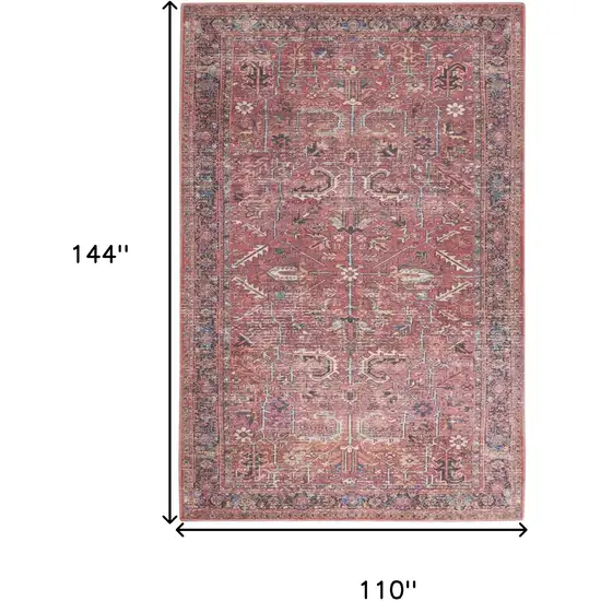 Red Floral Power Loom Distressed Area Rug Photo 9