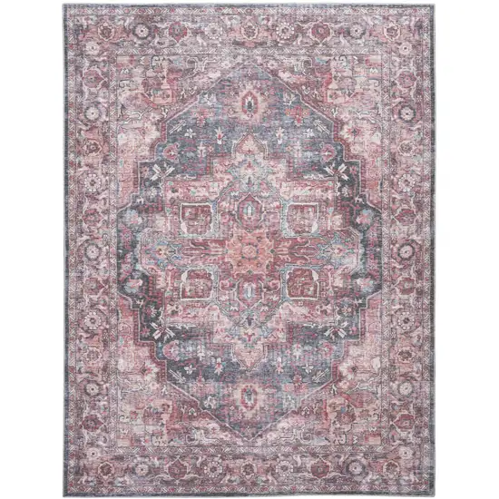 Red Floral Power Loom Distressed Washable Area Rug Photo 1