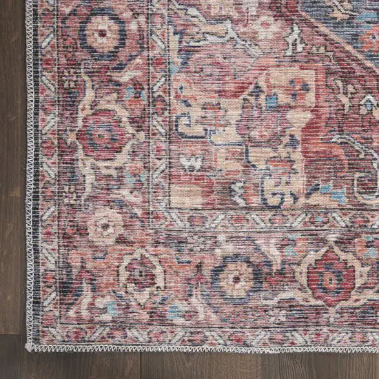 Red Floral Power Loom Distressed Washable Area Rug Photo 3