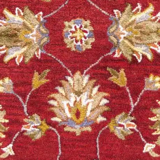 Red Floral Vines Bordered Wool Runner Rug Photo 3