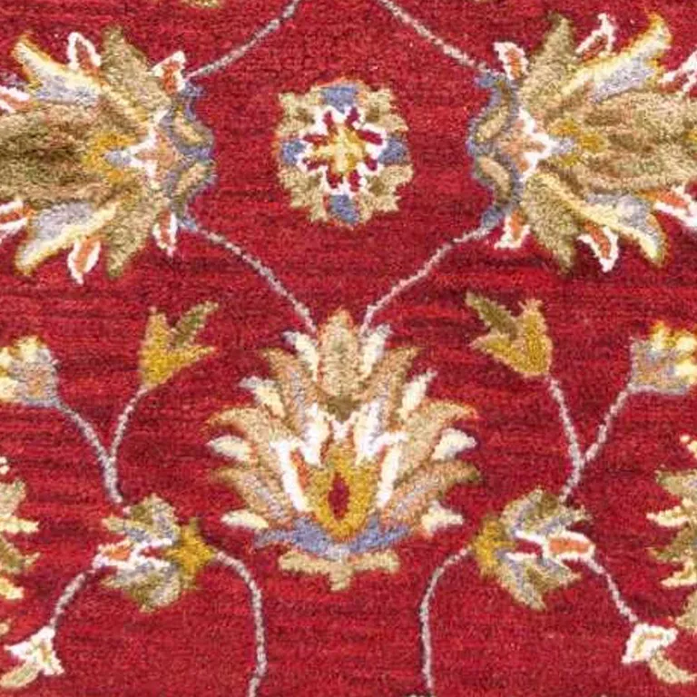 Red Floral Vines Bordered Wool Runner Rug Photo 3