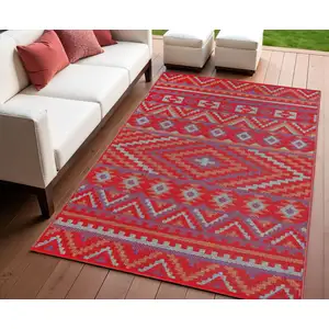 Photo of Red Geometric Indoor Outdoor Area Rug