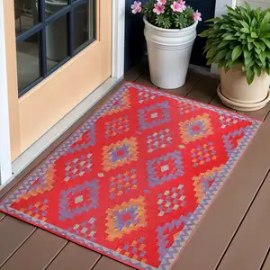 Photo of Red Geometric Indoor Outdoor Area Rug