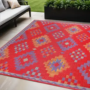 Photo of Red Geometric Indoor Outdoor Area Rug