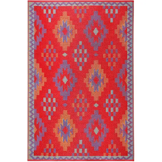 Red Geometric Indoor Outdoor Area Rug Photo 5