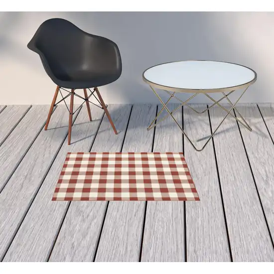 Red Geometric Stain Resistant Indoor Outdoor Area Rug Photo 2