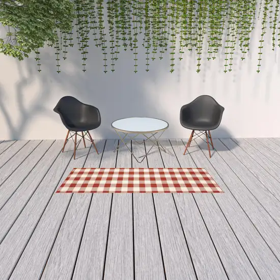 Red Geometric Stain Resistant Indoor Outdoor Area Rug Photo 2