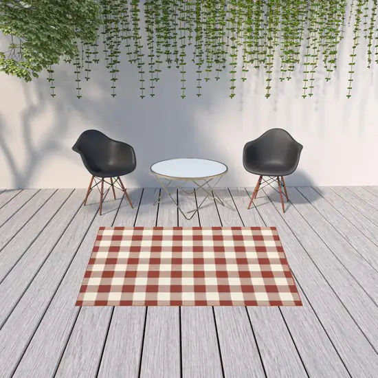 Red Geometric Stain Resistant Indoor Outdoor Area Rug Photo 2