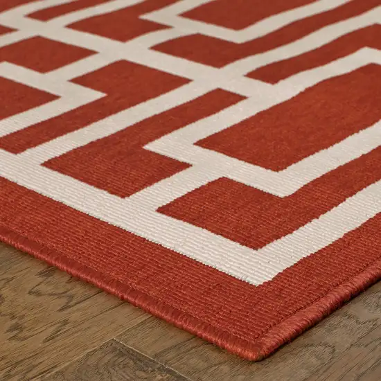 Red Geometric Stain Resistant Indoor Outdoor Area Rug Photo 3