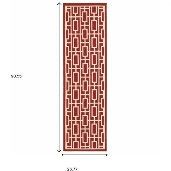 Red Geometric Stain Resistant Indoor Outdoor Area Rug Photo 4