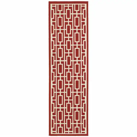 Red Geometric Stain Resistant Indoor Outdoor Area Rug Photo 1