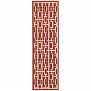 Photo of Red Geometric Stain Resistant Indoor Outdoor Area Rug