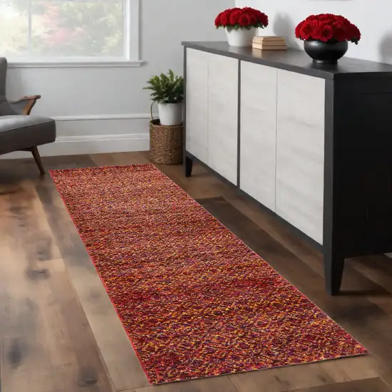 Red and Gold Geometric Power Loom Runner Rug Photo 1