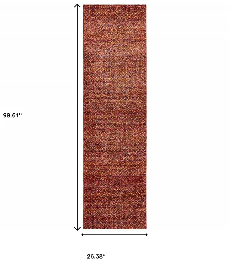 Red Gold And Blue Geometric Power Loom Stain Resistant Runner Rug Photo 5