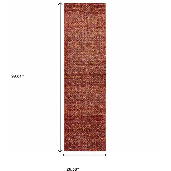 Red Gold And Blue Geometric Power Loom Stain Resistant Runner Rug Photo 5