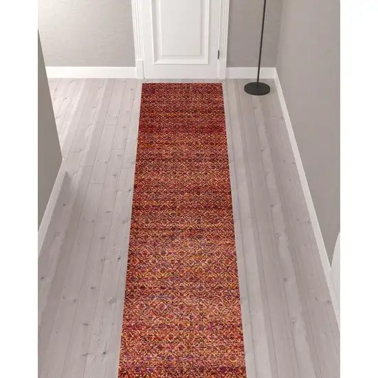 Red Gold And Blue Geometric Power Loom Stain Resistant Runner Rug Photo 2