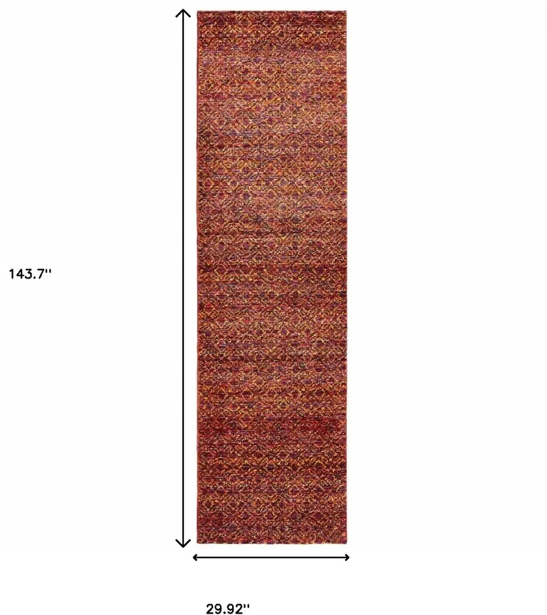 Red Gold And Blue Geometric Power Loom Stain Resistant Runner Rug Photo 5