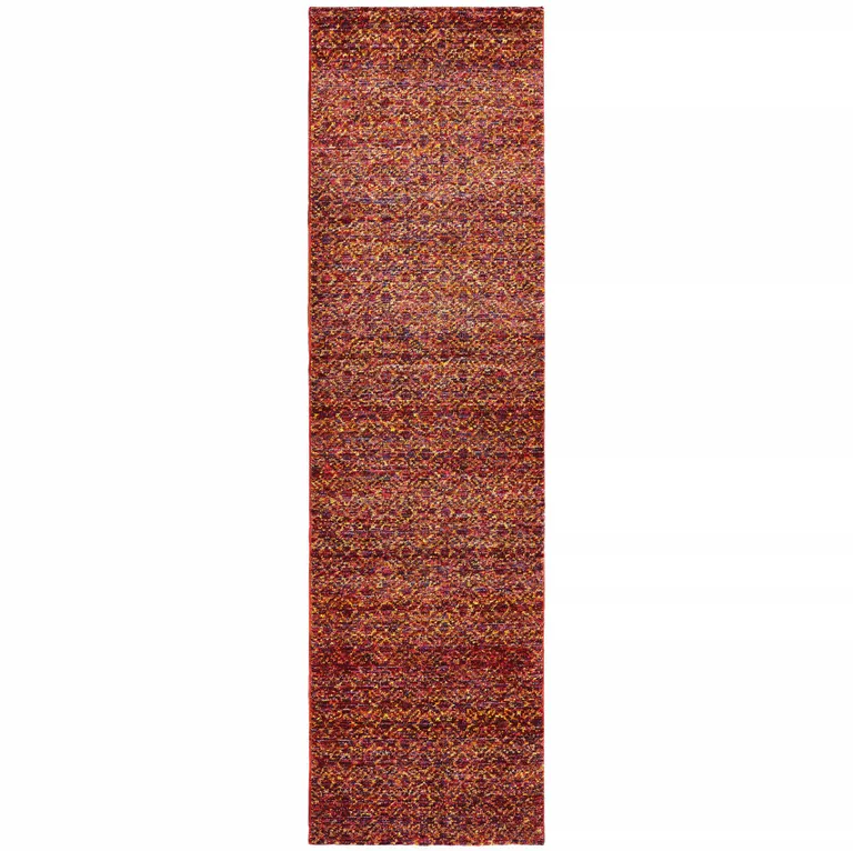 Red Gold And Blue Geometric Power Loom Stain Resistant Runner Rug Photo 1