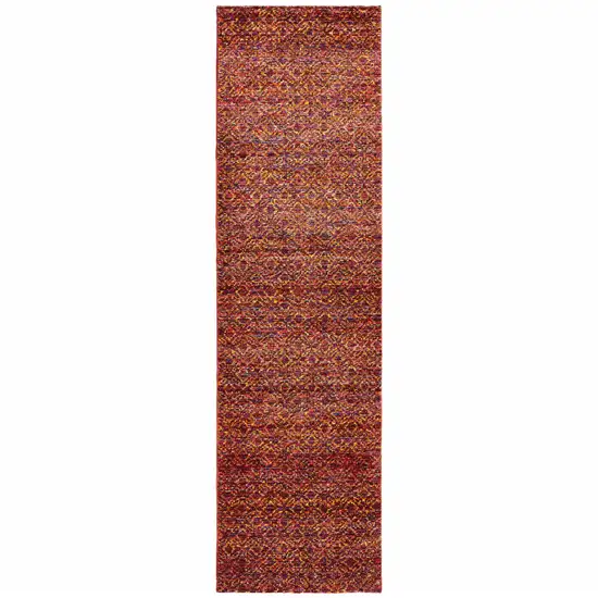 Red Gold And Blue Geometric Power Loom Stain Resistant Runner Rug Photo 1