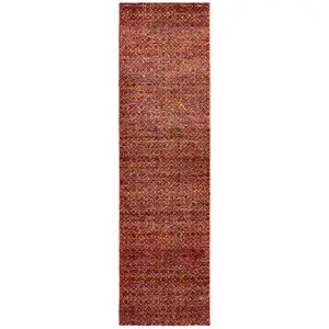 Photo of Red Gold And Blue Geometric Power Loom Stain Resistant Runner Rug