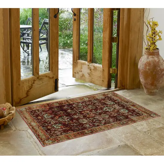 Red and Gold Oriental Power Loom Area Rug Photo 1