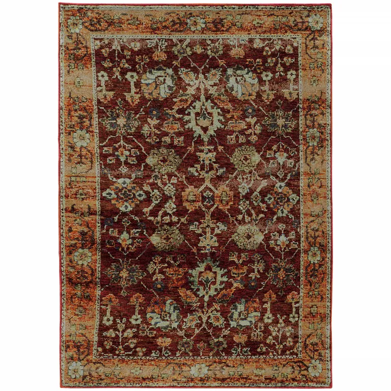 Red Gold And Green Oriental Power Loom Stain Resistant Area Rug Photo 1