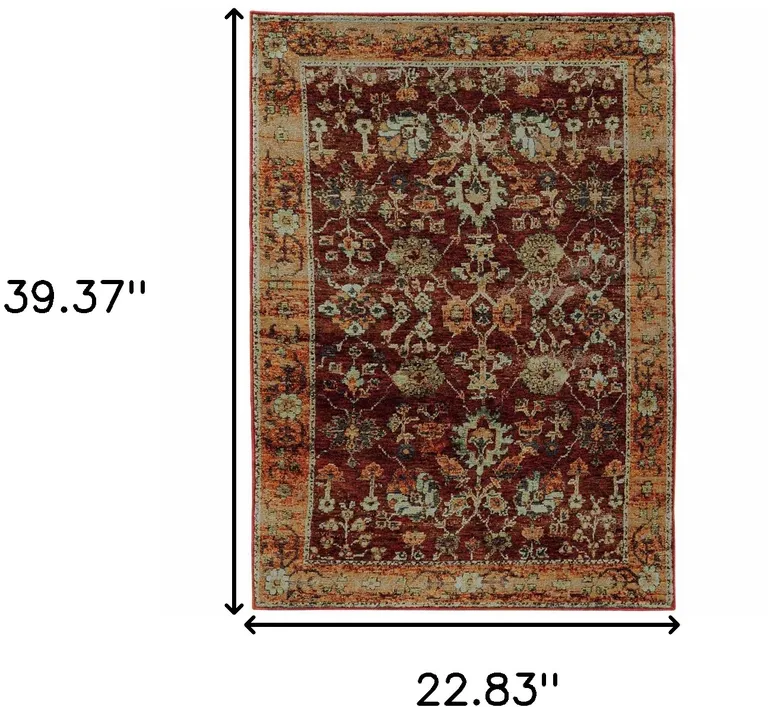 Red Gold And Green Oriental Power Loom Stain Resistant Area Rug Photo 5