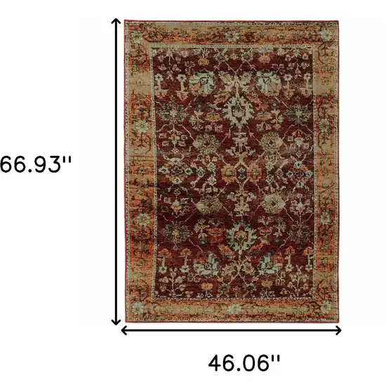 Red Gold And Green Oriental Power Loom Stain Resistant Area Rug Photo 5