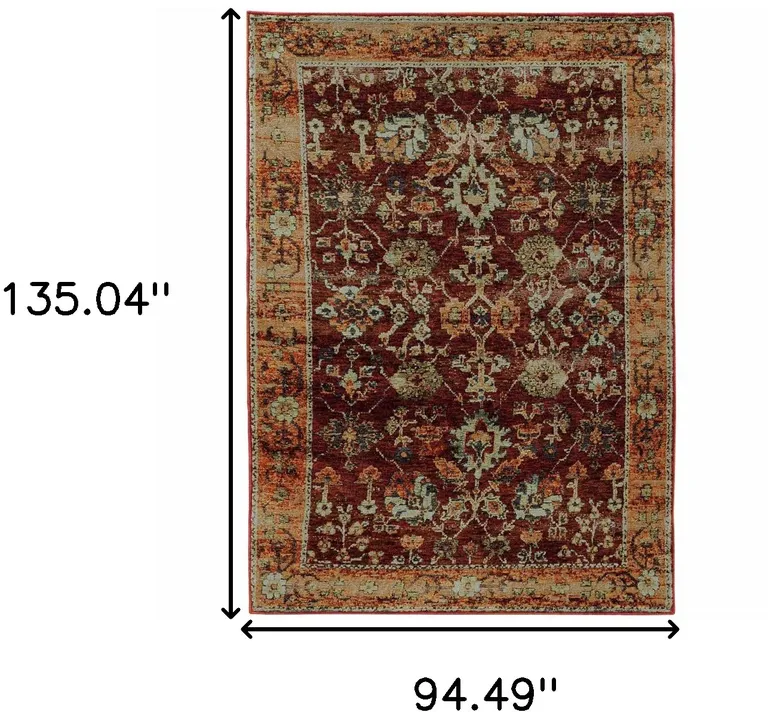 Red Gold And Green Oriental Power Loom Stain Resistant Area Rug Photo 5