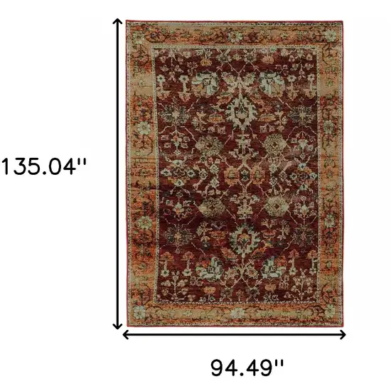 Red Gold And Green Oriental Power Loom Stain Resistant Area Rug Photo 5