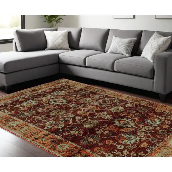 Red and Gold Oriental Power Loom Area Rug Photo 1