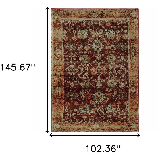 Red Gold And Green Oriental Power Loom Stain Resistant Area Rug Photo 5