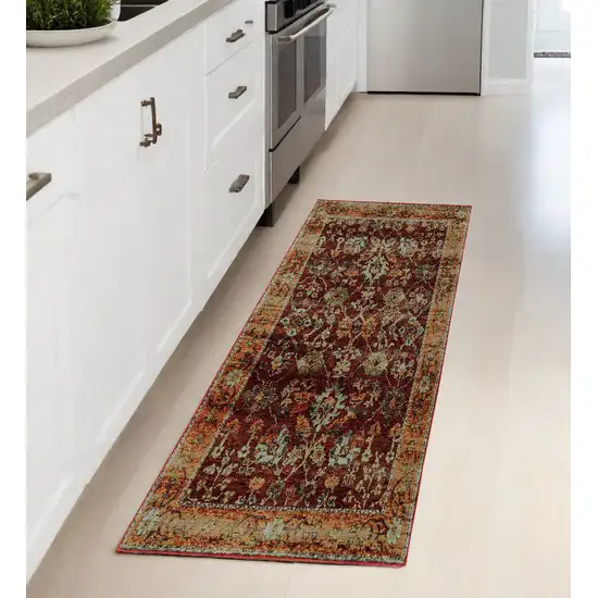 Red and Gold Oriental Power Loom Runner Rug Photo 1