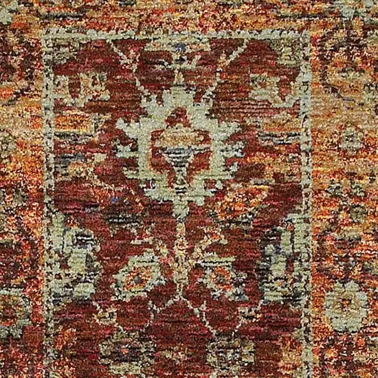 Red Gold And Green Oriental Power Loom Stain Resistant Runner Rug Photo 3