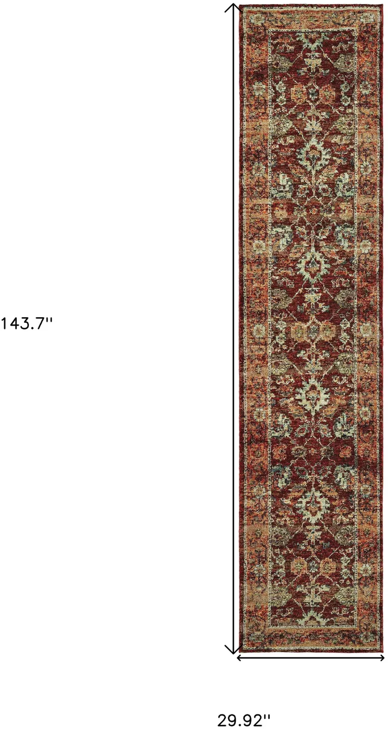 Red Gold And Green Oriental Power Loom Stain Resistant Runner Rug Photo 5