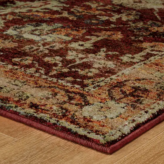 Red Gold And Green Oriental Power Loom Stain Resistant Runner Rug Photo 4