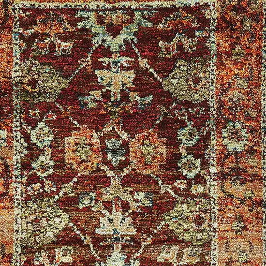 Red Gold And Green Oriental Power Loom Stain Resistant Runner Rug Photo 3