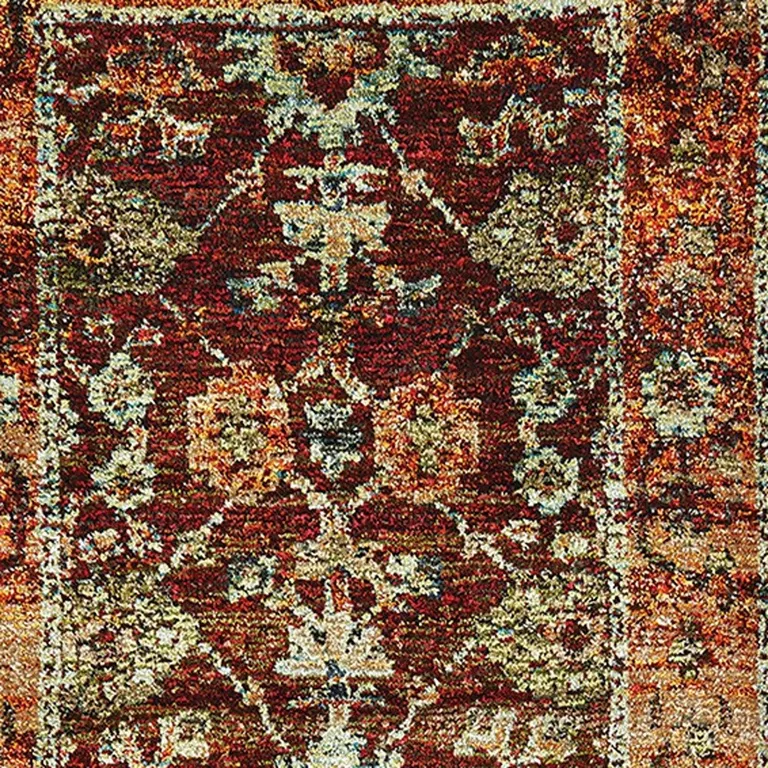 Red Gold And Green Oriental Power Loom Stain Resistant Runner Rug Photo 3