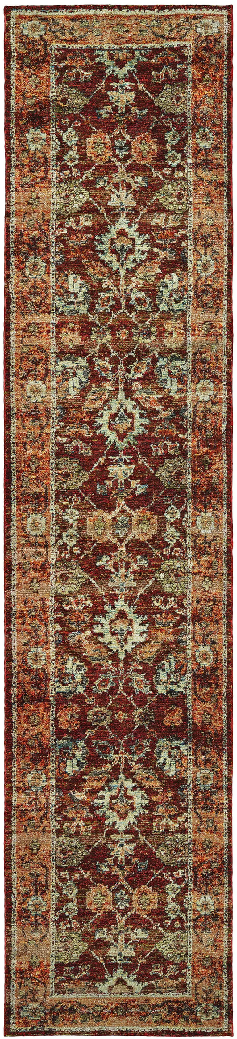 Red Gold And Green Oriental Power Loom Stain Resistant Runner Rug Photo 1